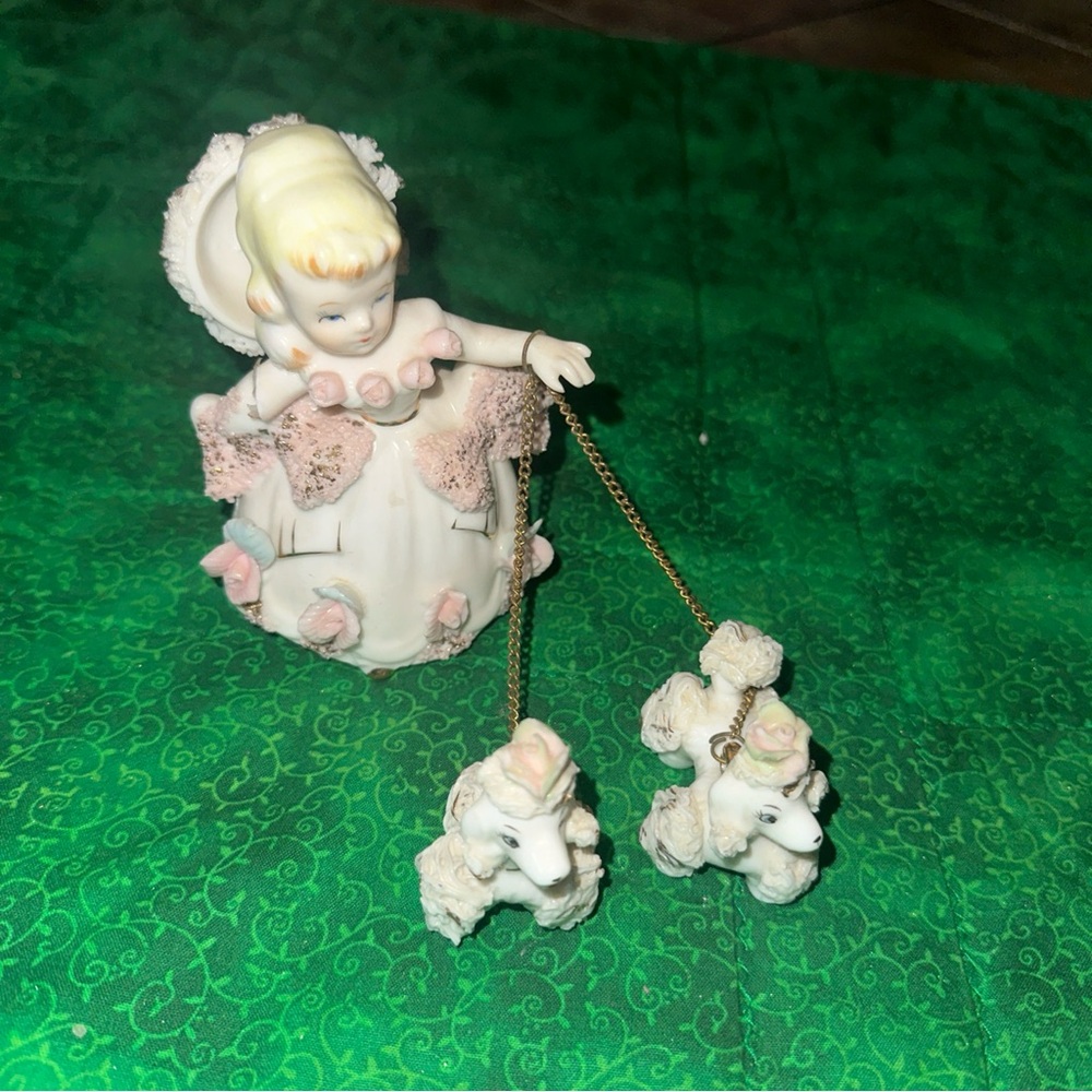 RARE VTG Lefton Southern Belle Princess Girl w/ Poodle Figurine MINT GORGEOUS